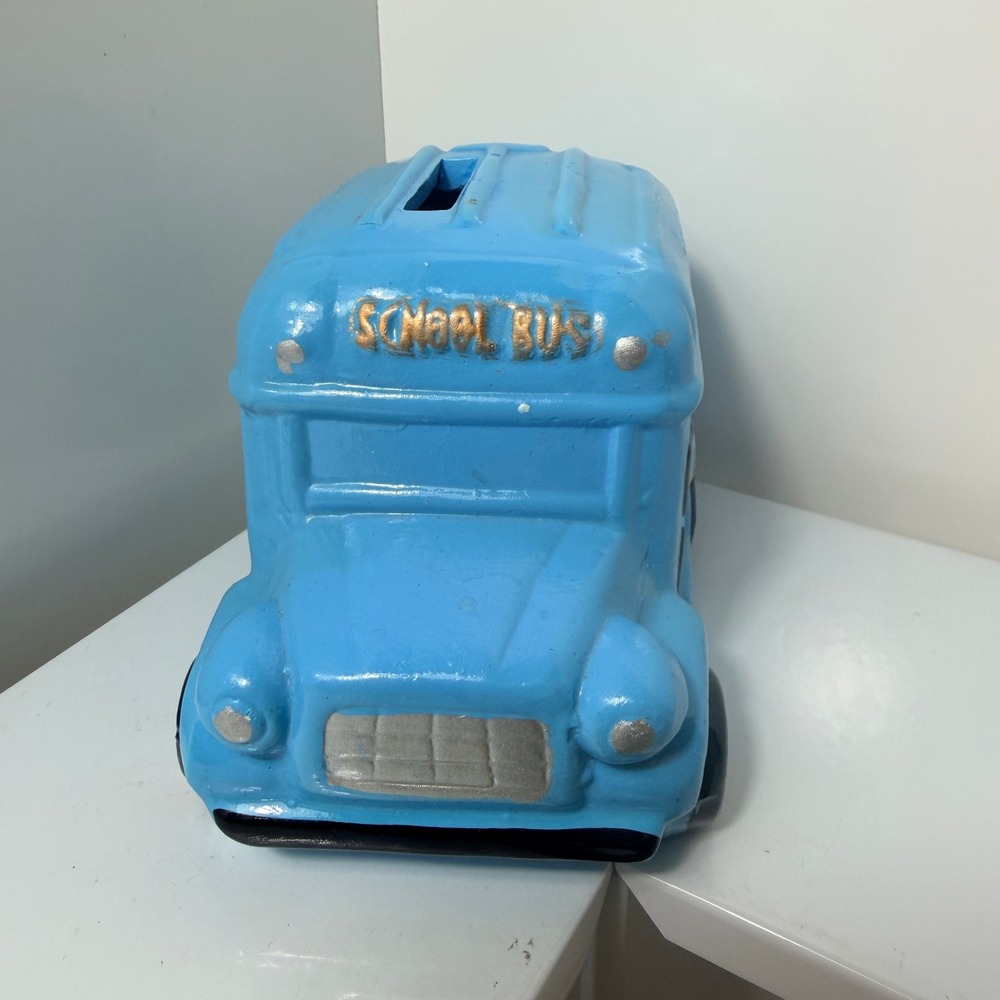 Peanuts School Bus Ceramic Coin Bank Blue Vtg Style Snoopy Charlie Brown Gang - Picture 4 of 7